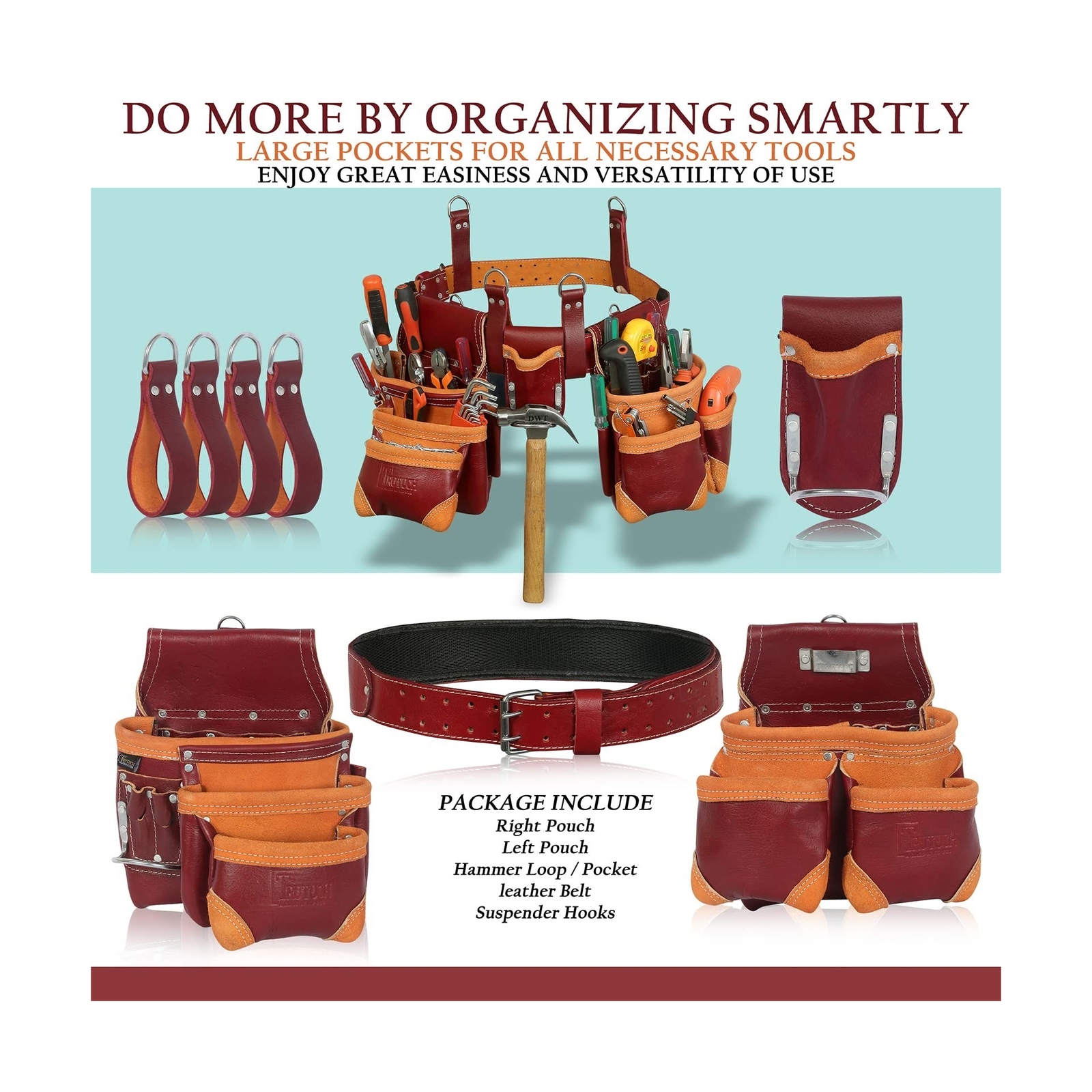 Grain Leather Tool Belt | Tool Rig Set | Tool Pouch | Drywall Tool Belt | Car…