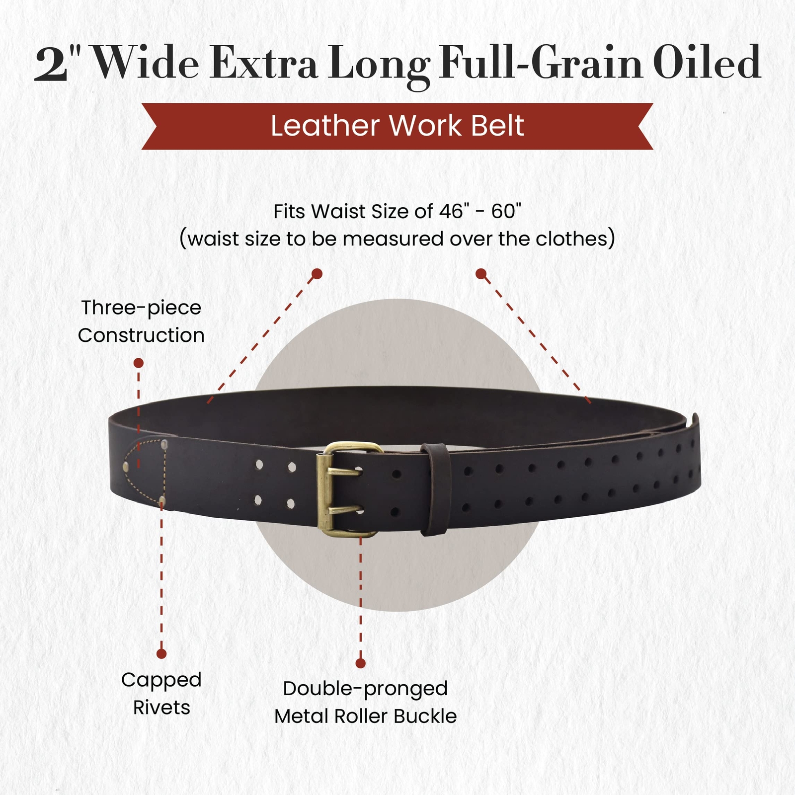 2″ Wide Extra Long Fullgrain Oiled Leather Work Belt Durable And Rugged Belt Dar