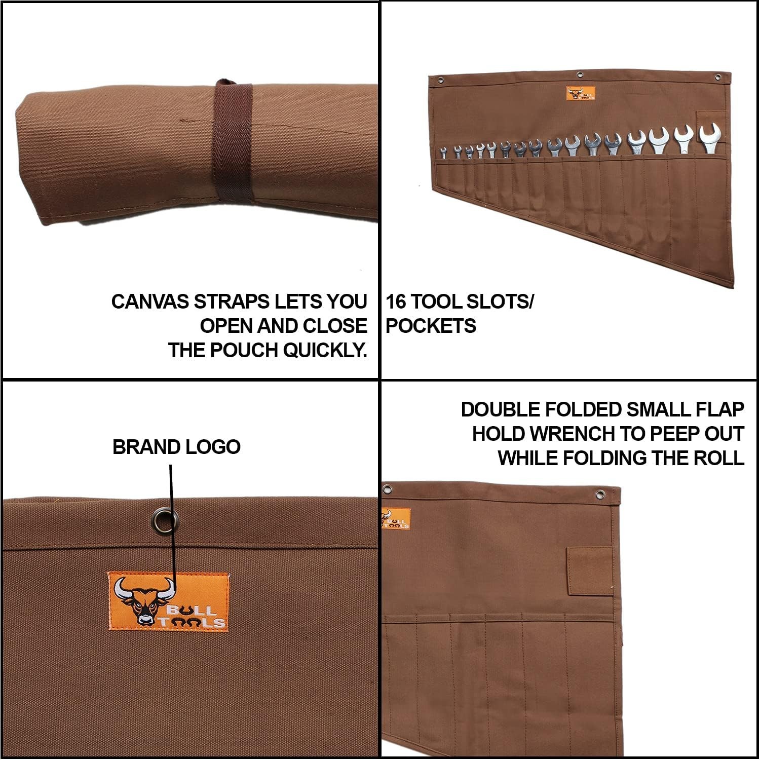 Roll Up Tool Bag Organizer 16 Pockets Heavy Duty Cotton Duck Canvas