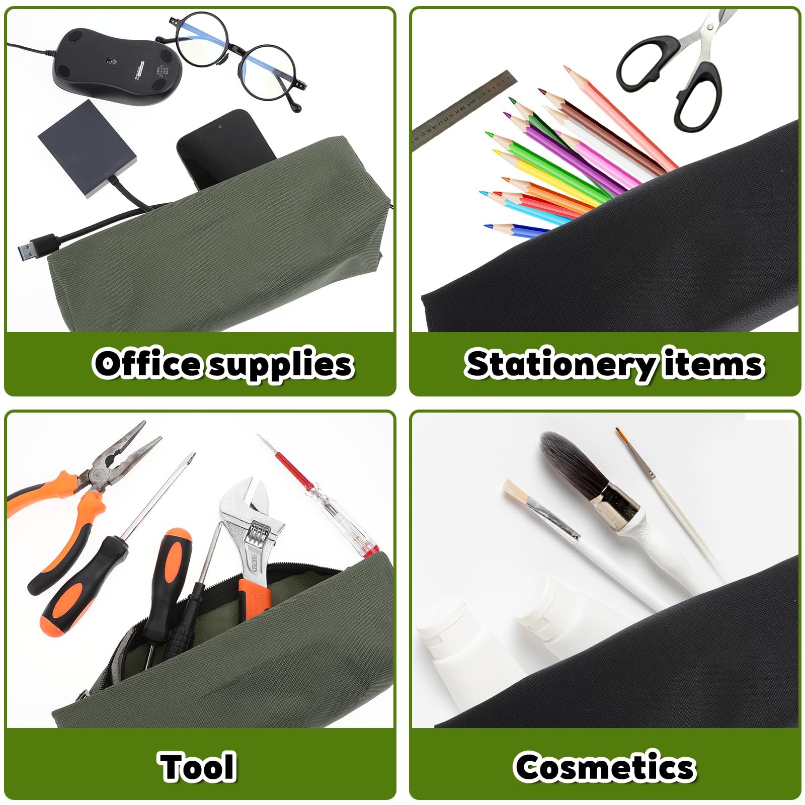 4 PCS Heavy Duty Tool Pouches With Zipper Multipurpose Storage Bag Carabiner