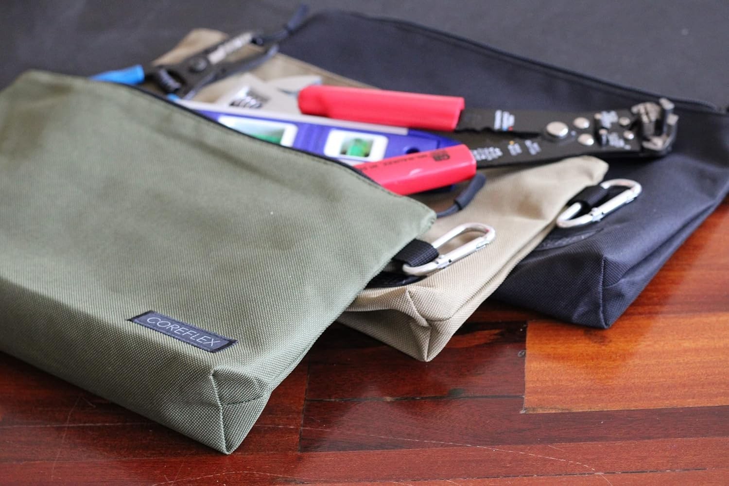 Heavy-Duty 3-Pack Tool Pouch Set with YKK Zipper, Flat Bottom Design, 12-Inch