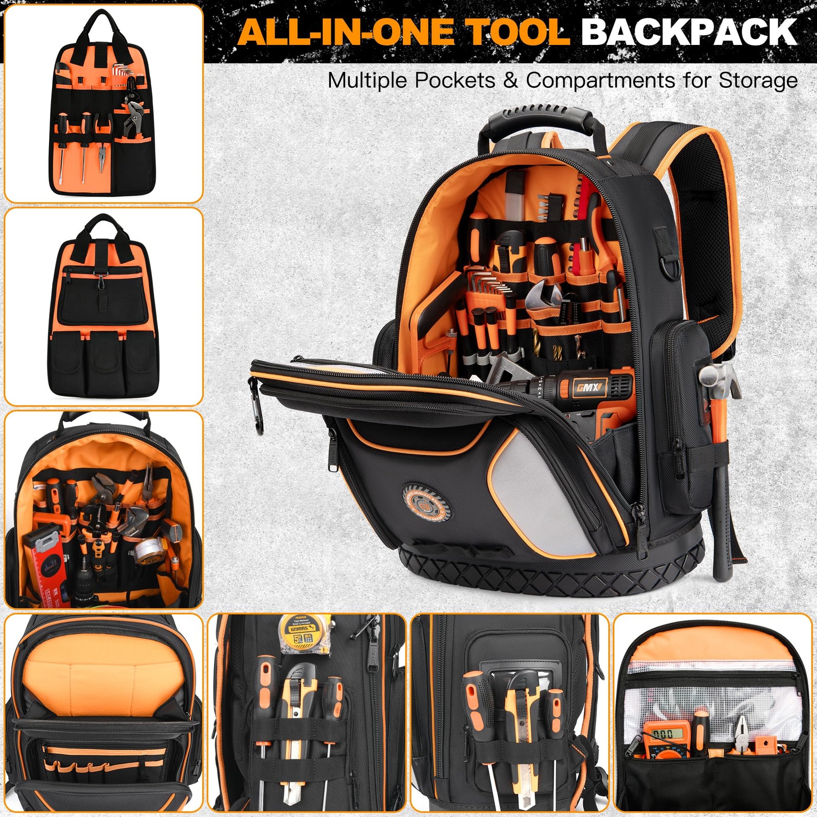 LOKASS 18.1-Inch Tool Backpack, 75 Pockets, Black 14.6″L x 7″W x 18.1″H,
