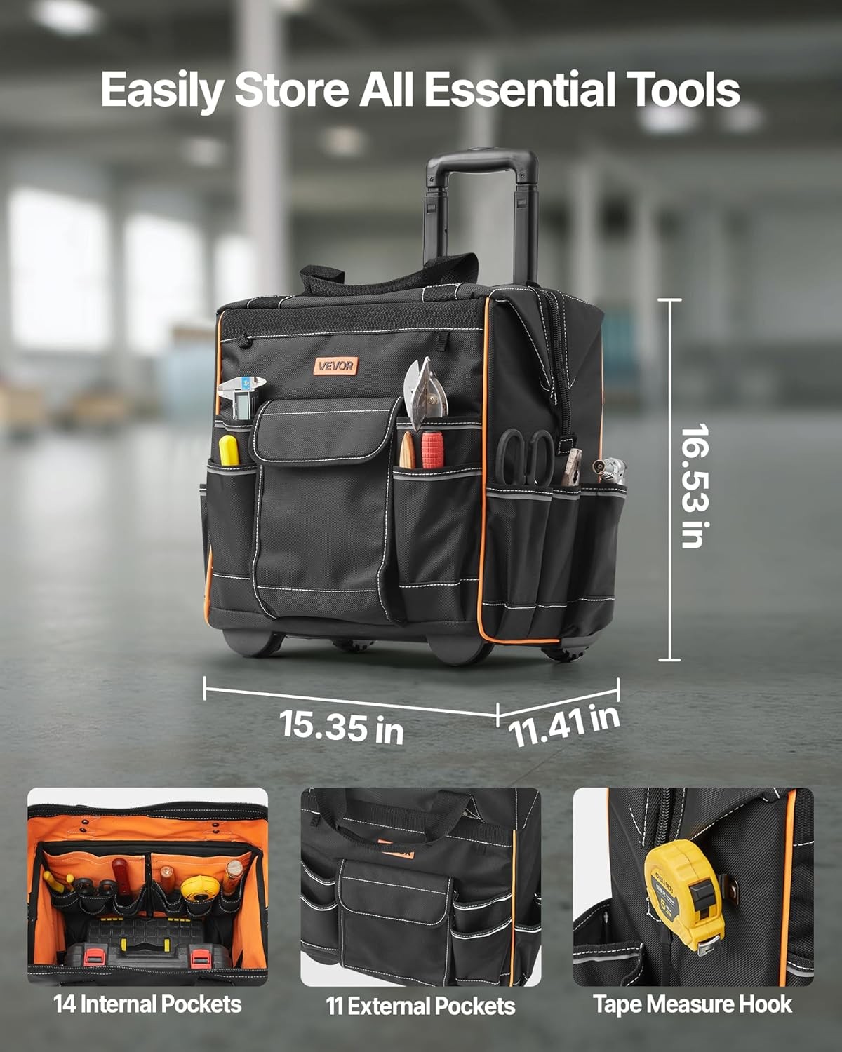 Rolling Tool Organizer VEVOR 15″ 25 Pockets
