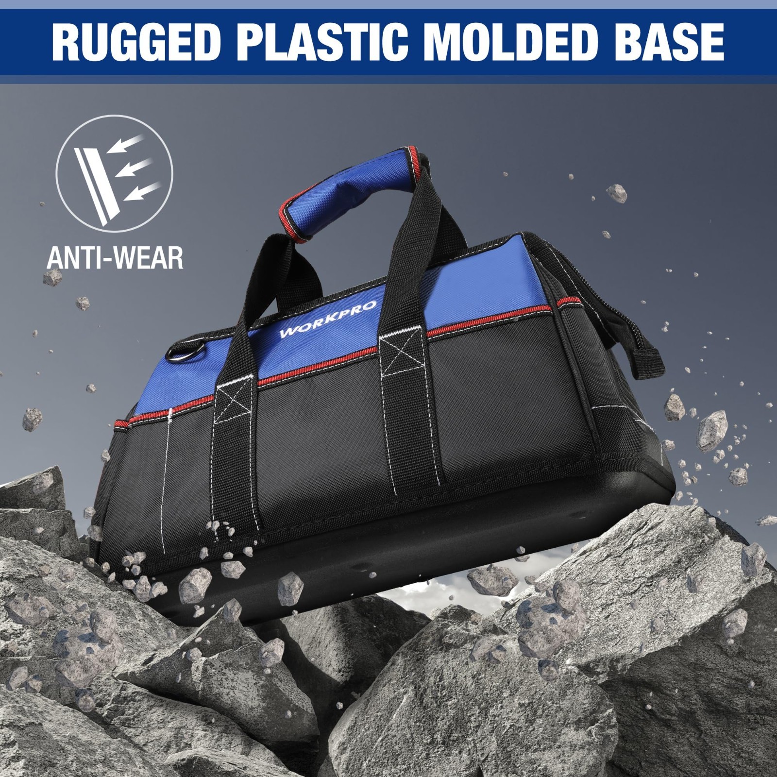 16″ Wide Mouth Tool Bag – Waterproof Base, Multi-Pocket, Heavy Duty, Adjustable