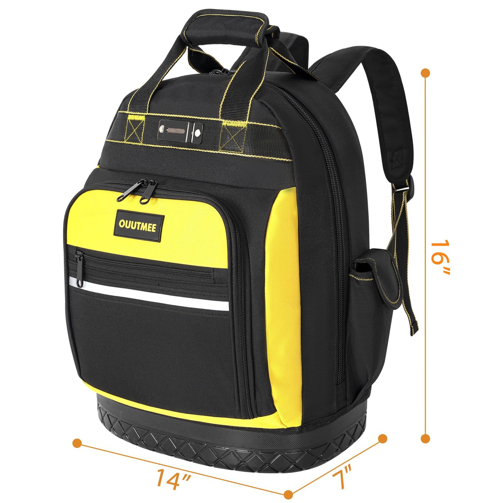 OUUTMEE Tool Backpack, Work Bag with Multi-Use Pockets, 16”, Yellow