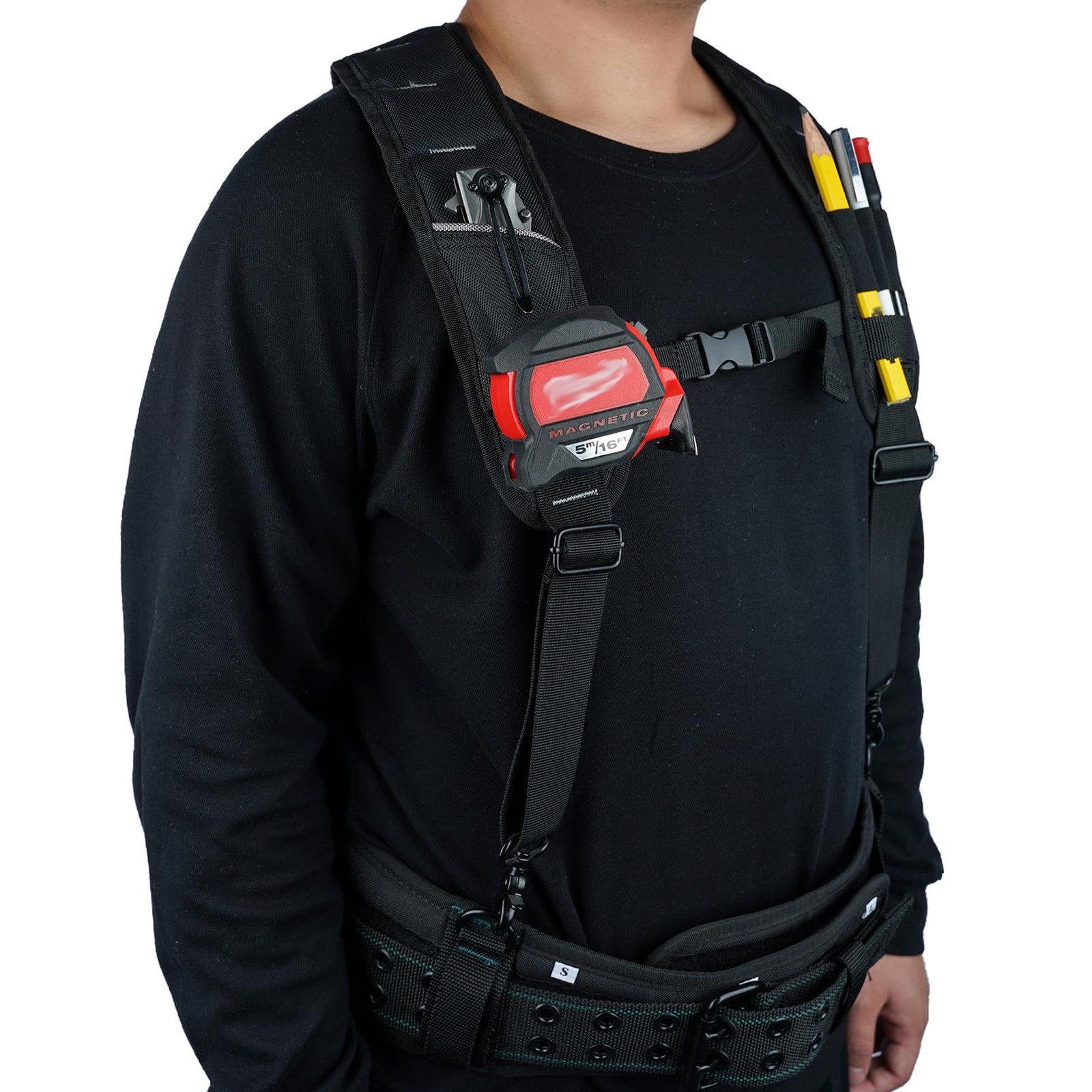 KUNN Tool Belt Suspenders Padded Carpenter Construction BLACK, Black