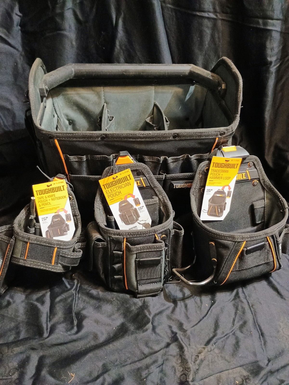 TOUGHBUILT ClipTech Tool Tote Bag, Black, Includes 4 Tool Pouches