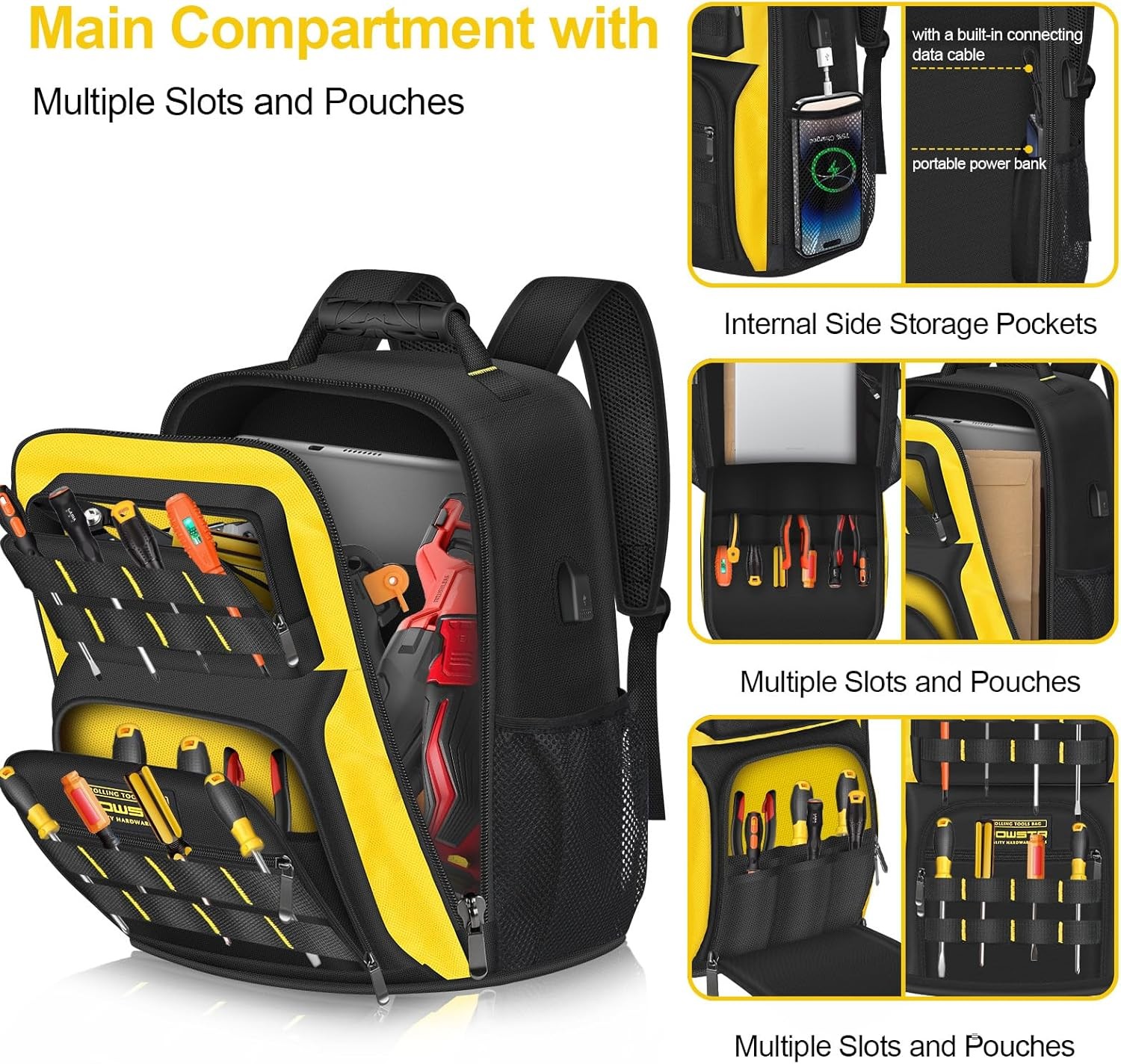 18 in Heavy-duty Tool Backpack with USB Port,Waterproof Electrician Tool Bag Bac
