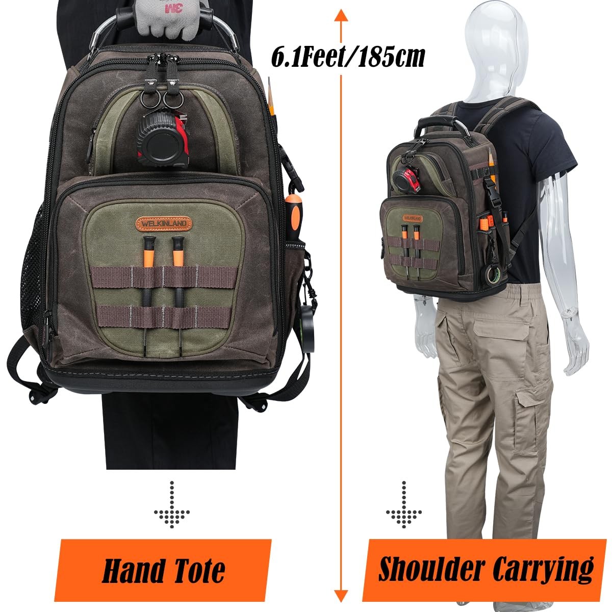 WELKINLAND 36-Pockets Electrician Tool Backpack, 26L Small Tool Backpack