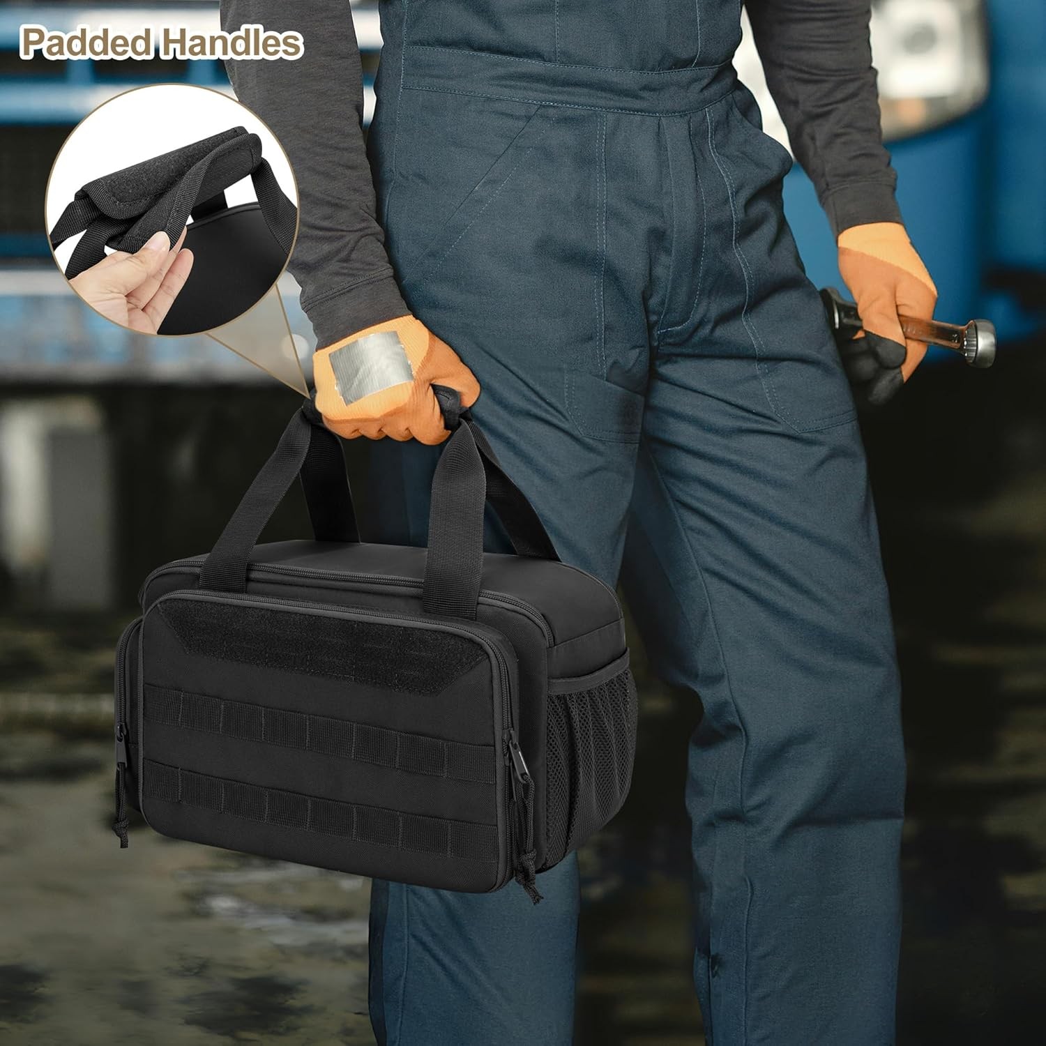 12-Inch Tool Bag with Anti-friction Bottom, Hand Storage Organizer Black