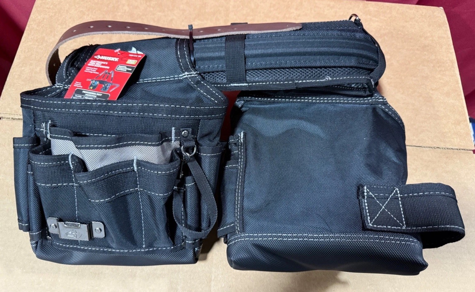 Husky 2 Bag Electricians Heavy Duty Work Tool Storage Belt With Suspenders NEW