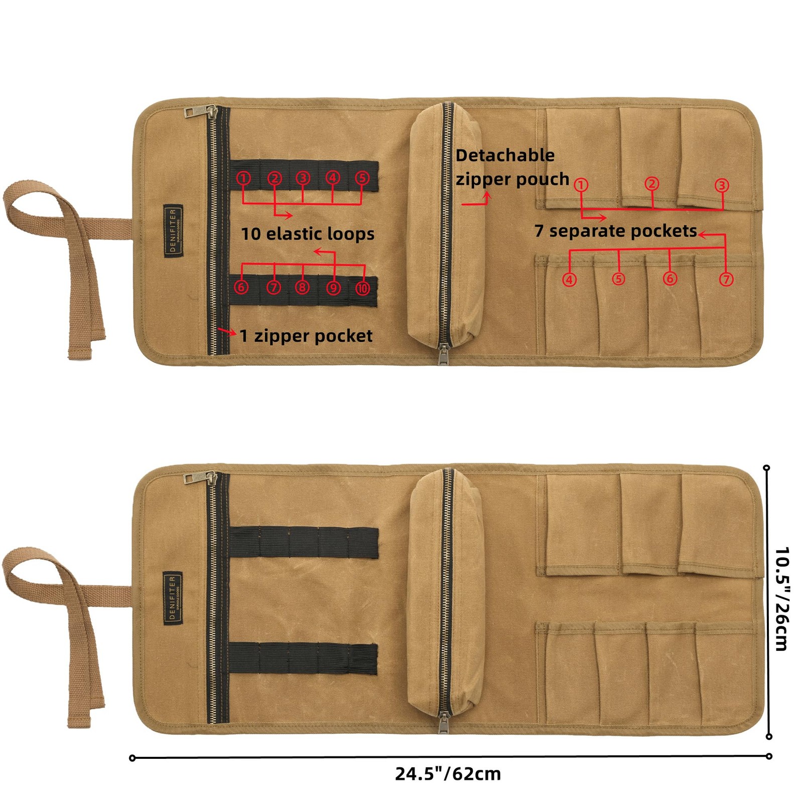Tool Roll Organizer, Heavy Duty 16OZ Waxed Canvas Tool Bag, Multi-Purpose Rol…