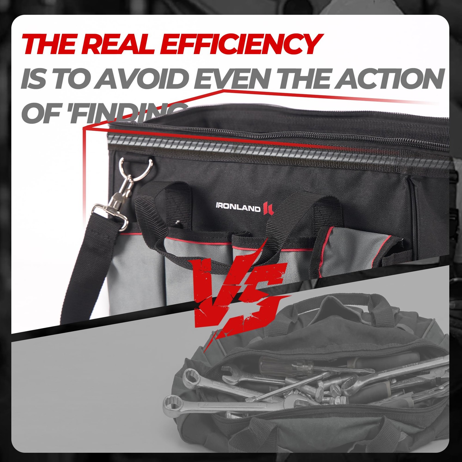 IRONLAND 16.5 Inch Hard & Sturdy Bottom Tool Bag Organizer Inch, Black