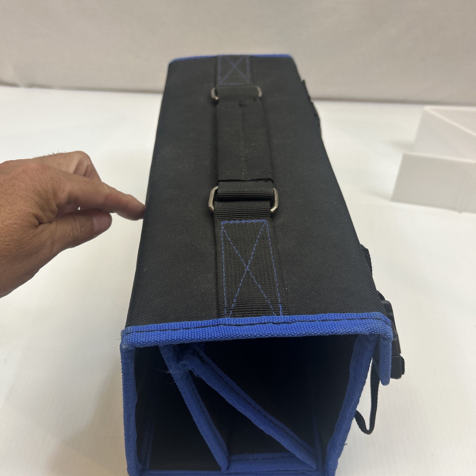 Kobalt Black Blue Fabric Tool Bag with Handle, Buckle, Multiple Pockets