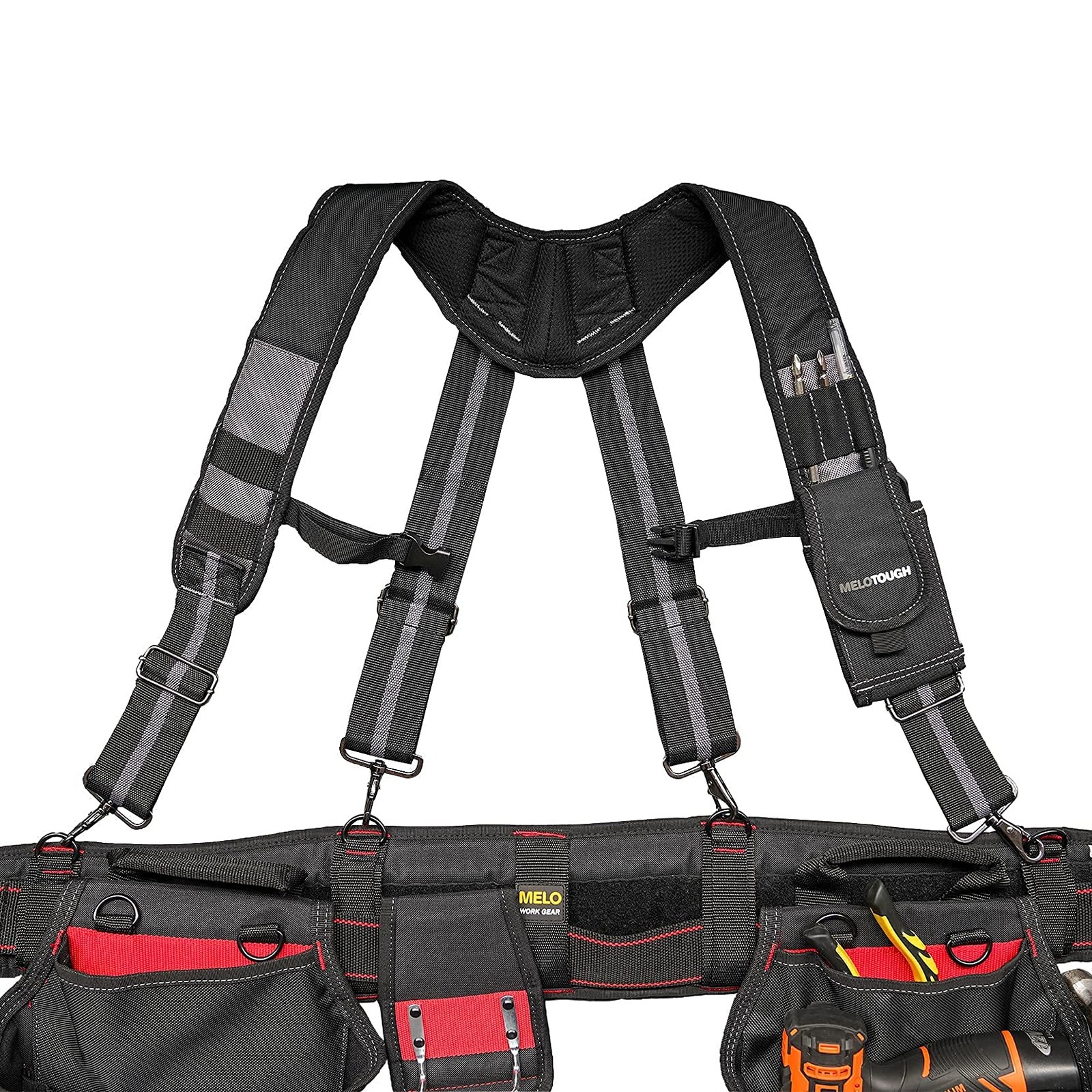 Tool Belt Suspenders Construction Work Detachable Phone Holder Foam Pad Grey