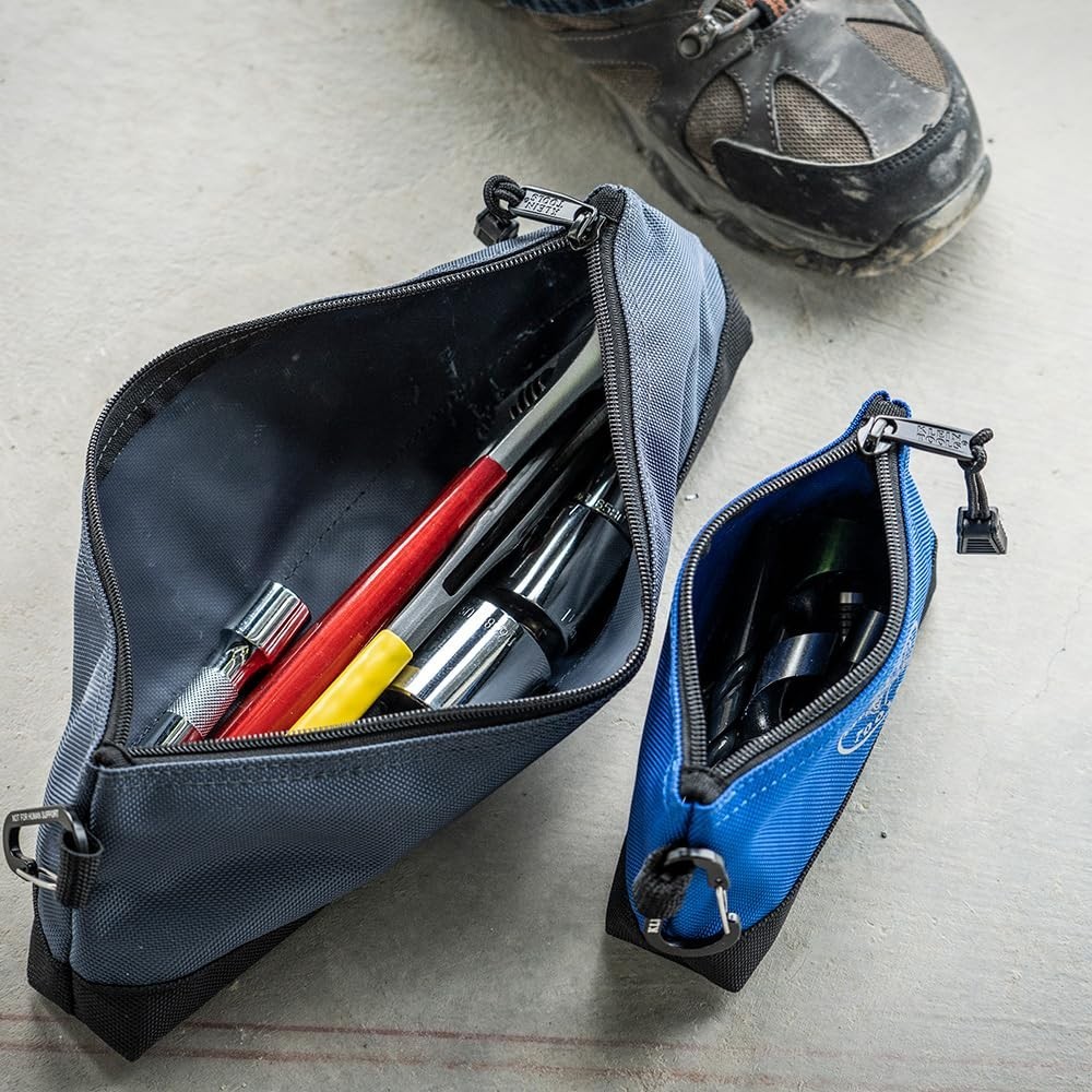 2-Pack Stand-Up Zipper Tool Pouch with Carabiners – 7-Inch Blue & 14-Inch Gray U