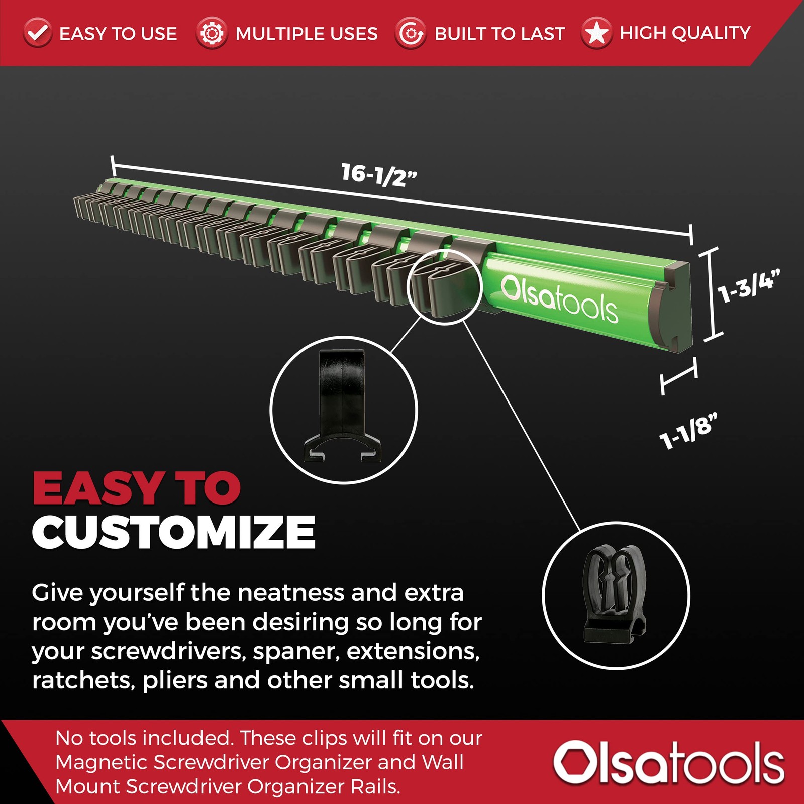 Olsa Tools Tool Holder Clips – 10-Piece Set – Compatible with Magnetic & Wall…