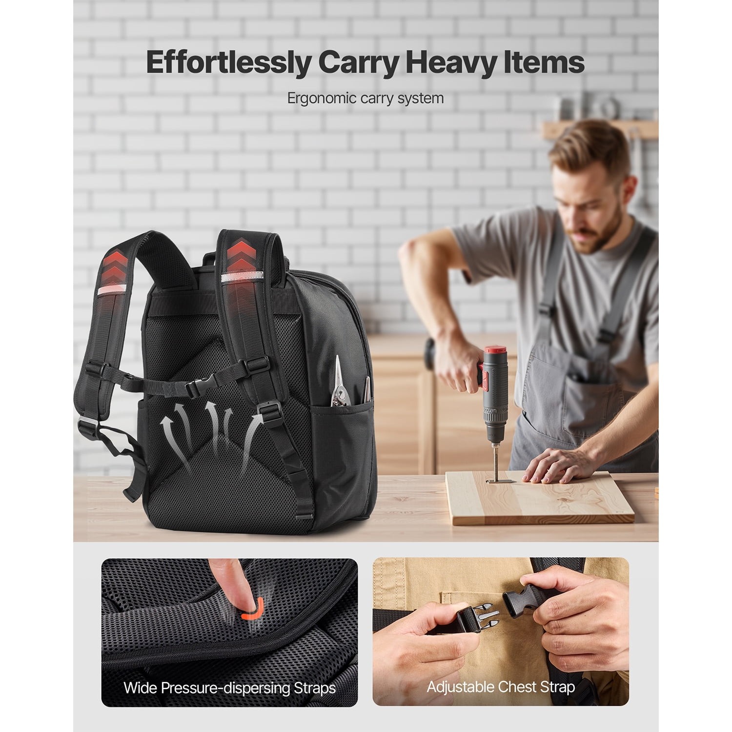 KFFKFF Tool Backpack with 49 Pockets, Durable Storage Organizer for Tools, Work
