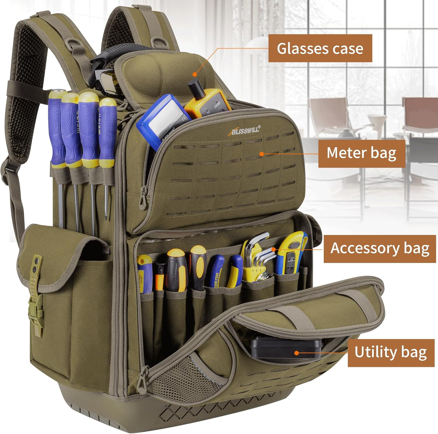 Pro Heavy Duty Tool Backpack – 62 Pockets & Waterproof Base for Pros