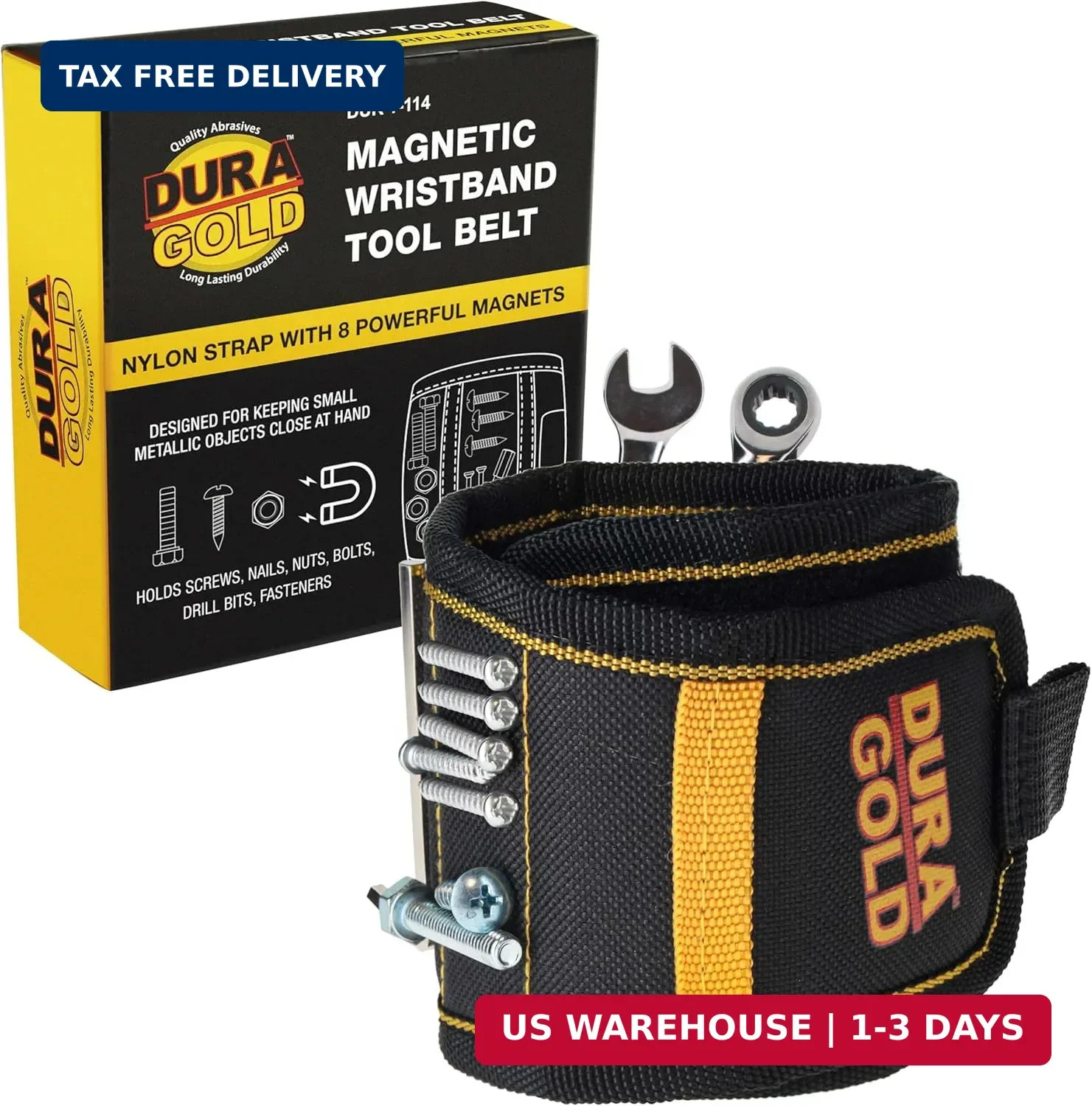 Dura-Gold Magnetic Wristband Tool Belt – Nylon Wrist Strap, Powerful Magnets for