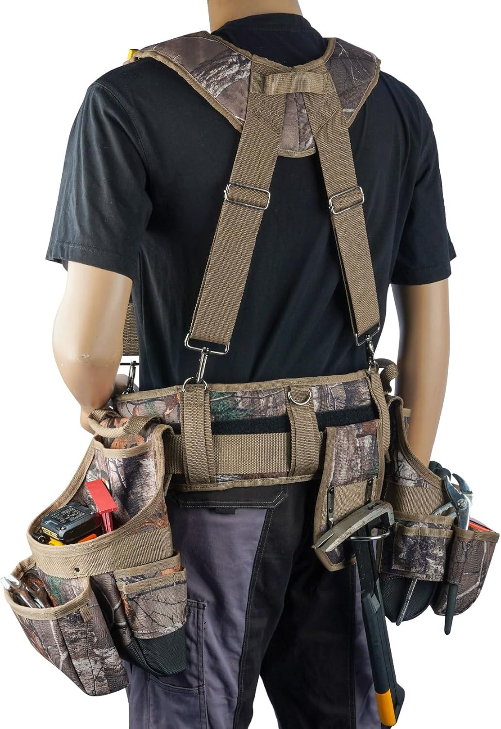 Camo Tool Belt with Suspenders Camouflage Tool Bag Supenders Framers Comb Apron