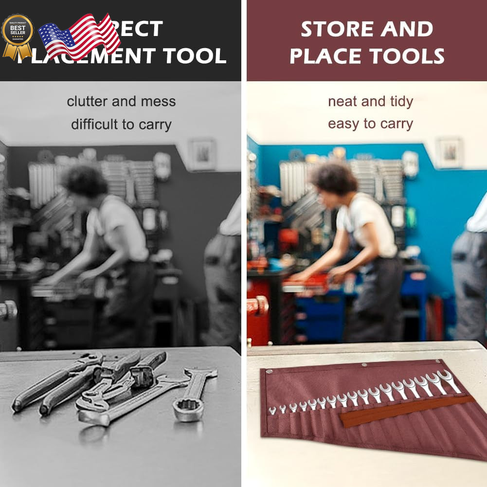 16 Pockets Wrench Roll Organizer Roll up Tool Bag, Multi-Purpose Wrench Roll Po