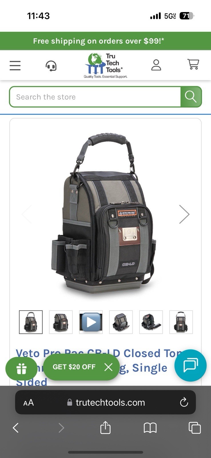 Veto Pro PAC CB-LD Tool Bag with Shoulder Strap! Brand New!! USA Made