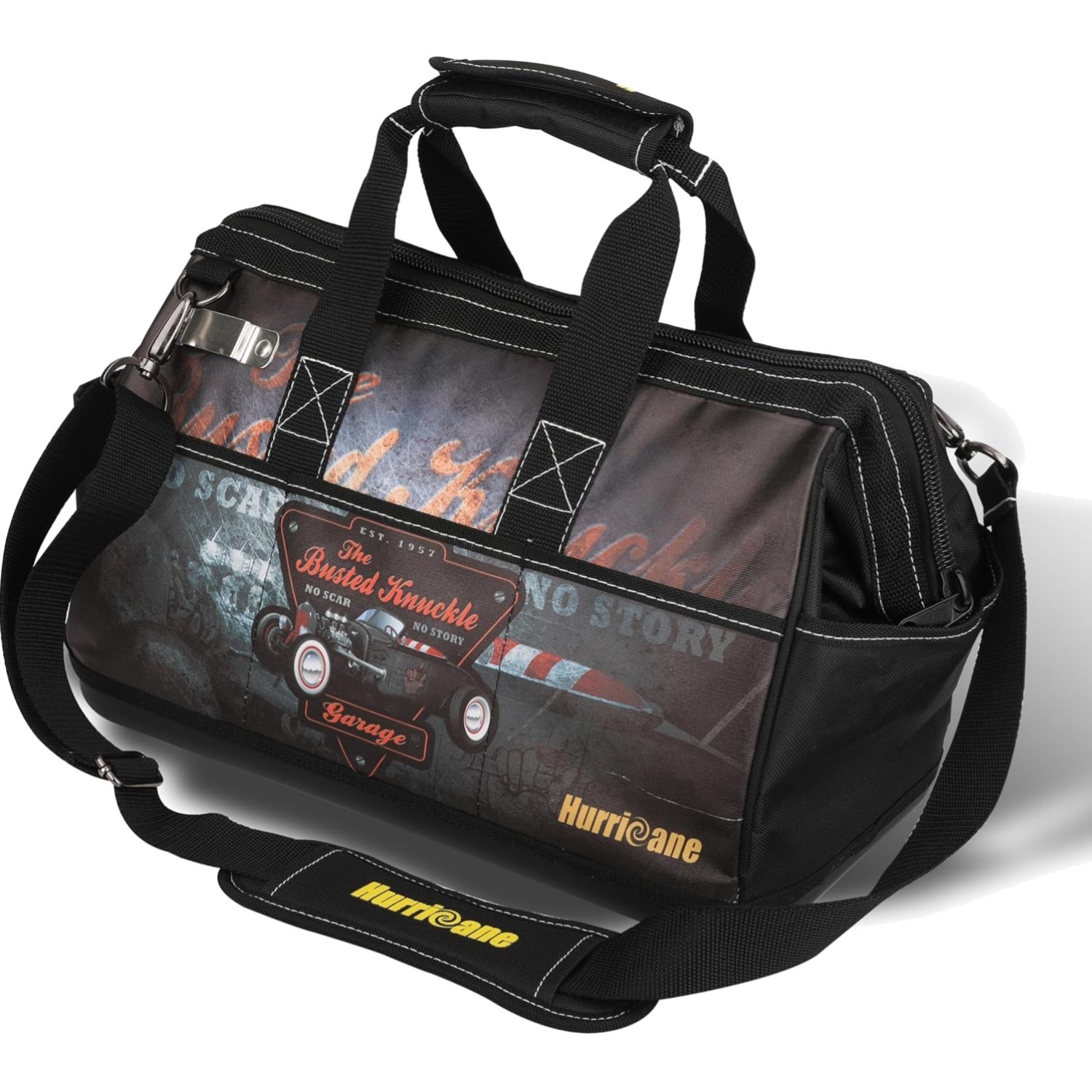 Hurricane Busted Knuckle Garage Tool Bag 16 Inch Wide Mouth 21 Pockets