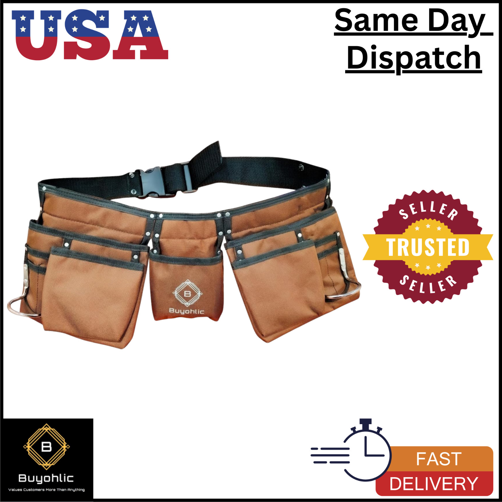 Heavy-Duty Polyester Tool Bag with 11 Pockets With Belt– Double-Sided Design