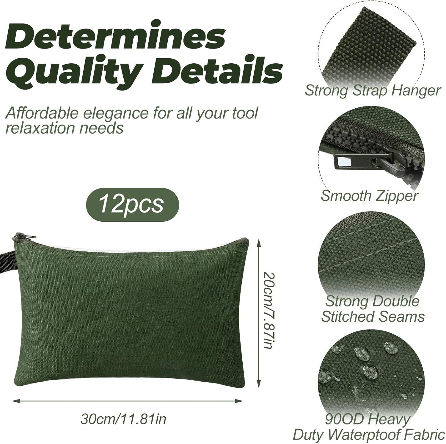 12 Pcs Canvas Tool Bag Pouch 16 oz Heavy Duty Tool Zipper Pouch Bag 11.81 x 7