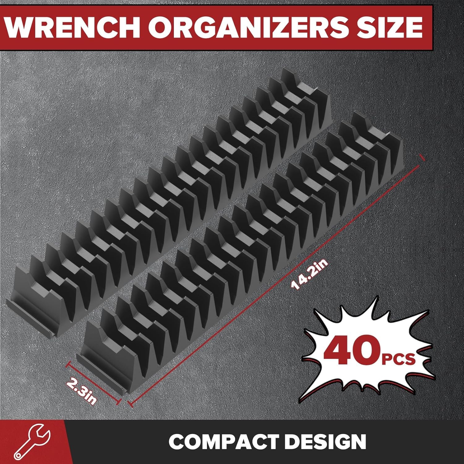 40PCS Magnetic Wrench Organizer Holder with Metric SAE Labels