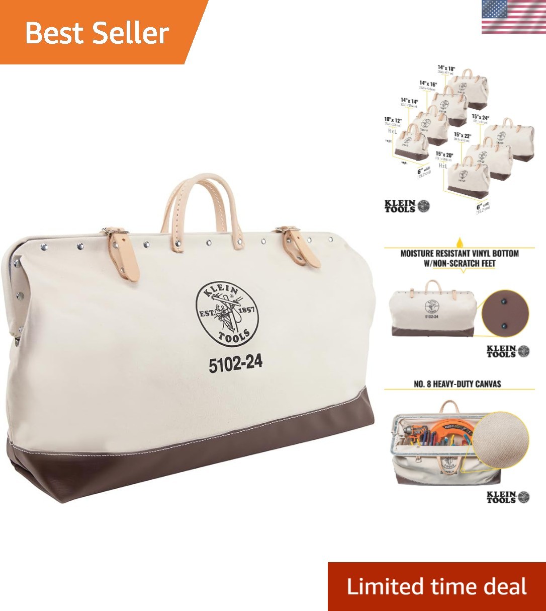 Heavy Duty Natural Canvas Tool Bag, Tool Tote, Multi-Purpose Bag with Wide Hi…