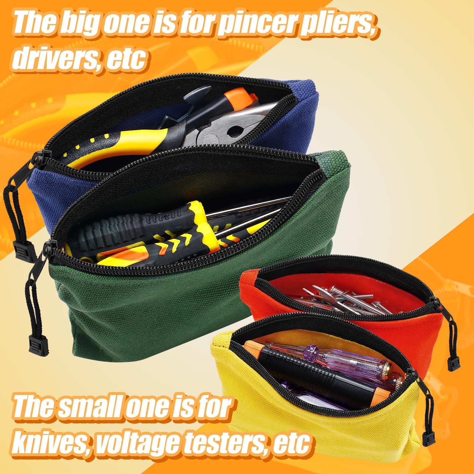 6 Pack Canvas Tool Bags Pouches – 11.2”x 7” and 7”x4.7” Heavy Duty Zipper…