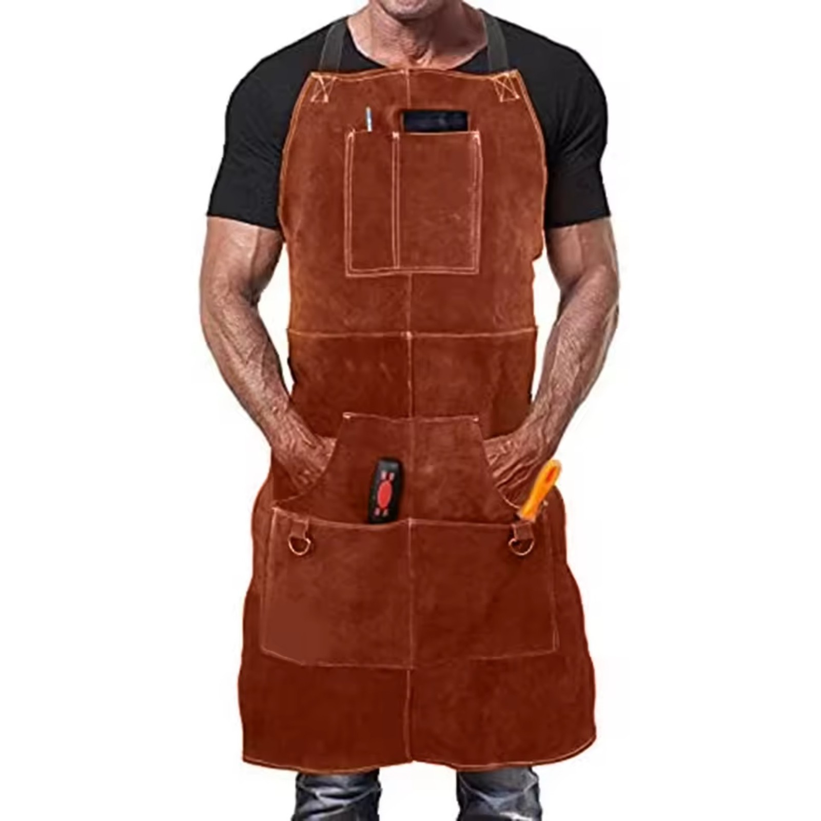 Cowhide Leather Welding Apron 6 Pockets – Heavy Duty Heat Resistant Work Apron