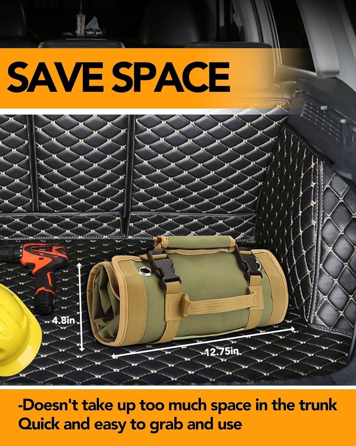 Heavy Duty Canvas Roll Up Large Storage Tool Bag Pouches Organizer 6 Pockets