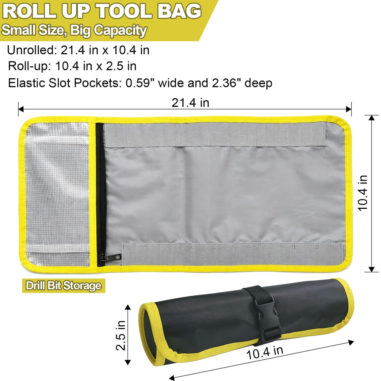 Roll Up Drill Bit Organizer Storage Case Heavy Duty Zipper Pouch Bag Only