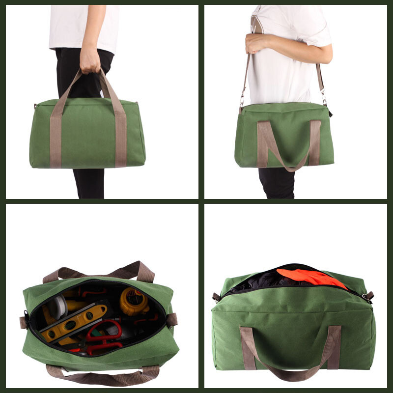 Large Capacity Canvas Tools Bag Heavy Duty Wide Mouth Tool Storage Shoulder Bag.