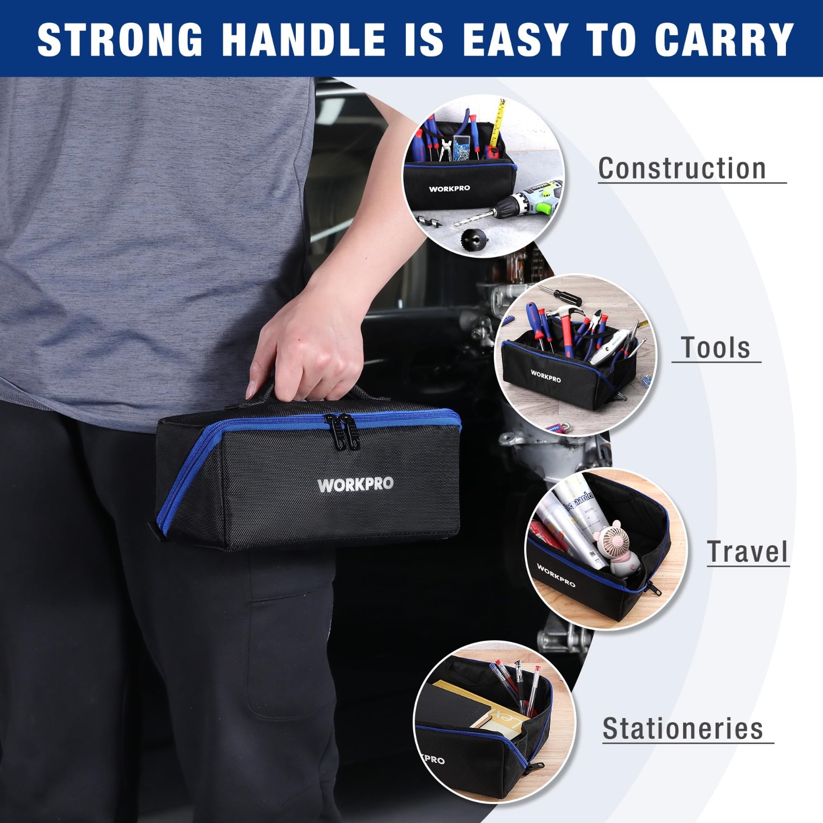 10″ Tool Bags 3 Pack – Zipper Pouches, Wide Mouth, 1680D Fabric, Multi-Purpose S