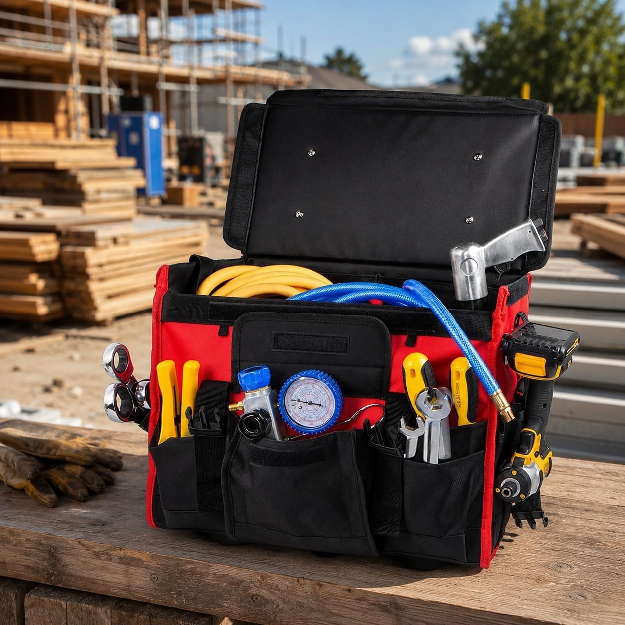 Rolling Tool Bag Wheels, 18-Inch Heavy Duty Tool Bag Organizer, Retractable T…
