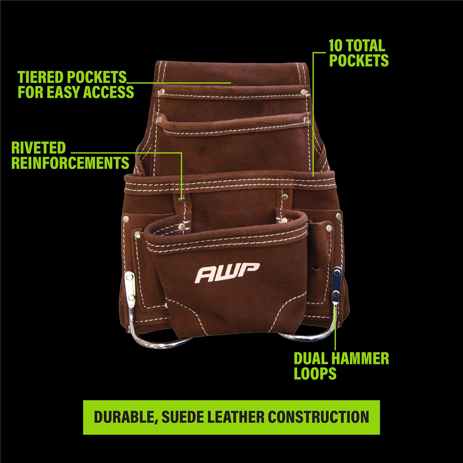 Awp Premium Tool Pouch 10 Pocket Durable 1680D Polyester Multi-Pocket