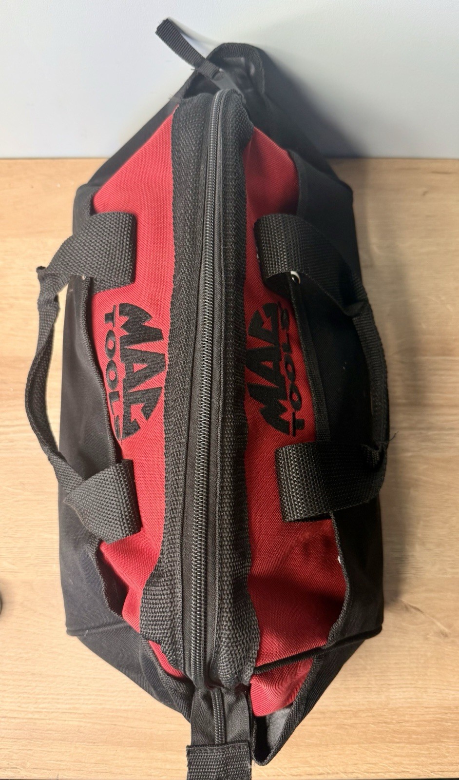 Mac Tools MTB001 Red Black Canvas Zippered Tool Bag with Exterior Pockets Rails