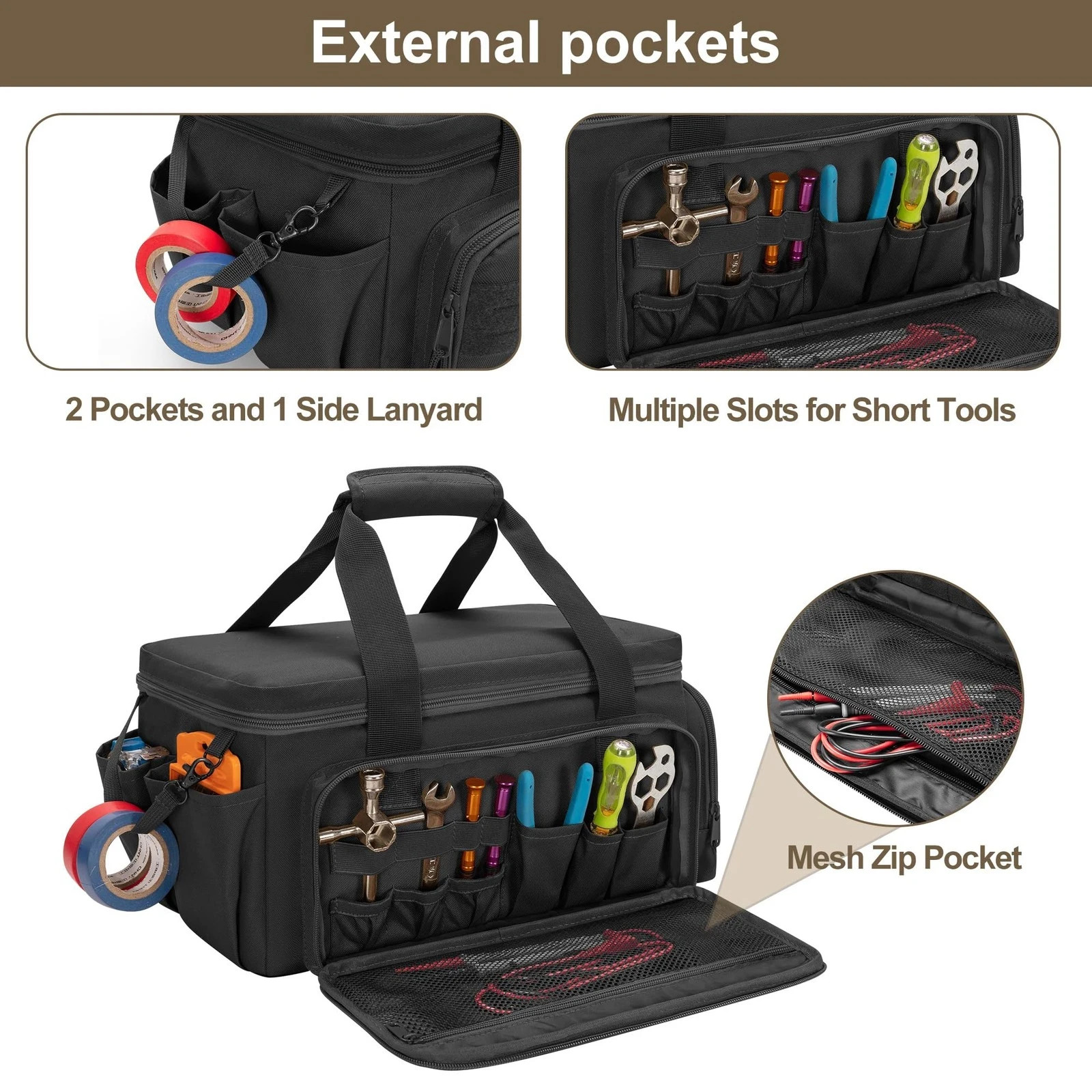 14-Inch Tool Bag with Anti-friction Bottom, Hand 14-Inch, Black