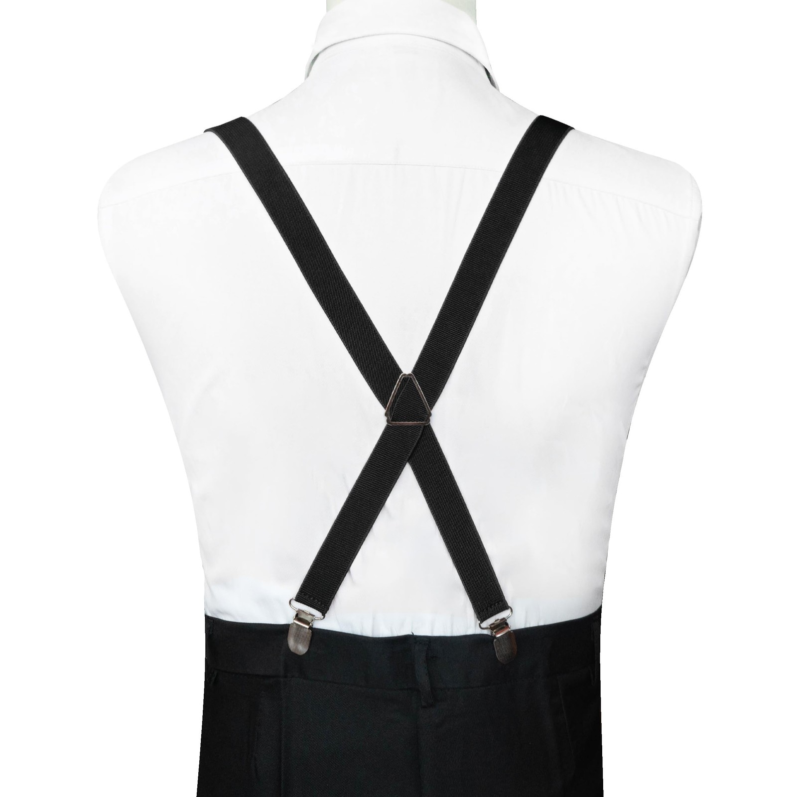 RBOCOTT Mens Black Suspender with 4 Clips Adjustable Braces(22)