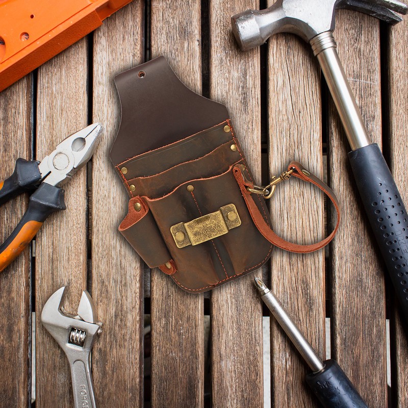 Tourbon Tool Pouch Leather Heavy Duty Adjustable Belt For Electricians Craftsmen