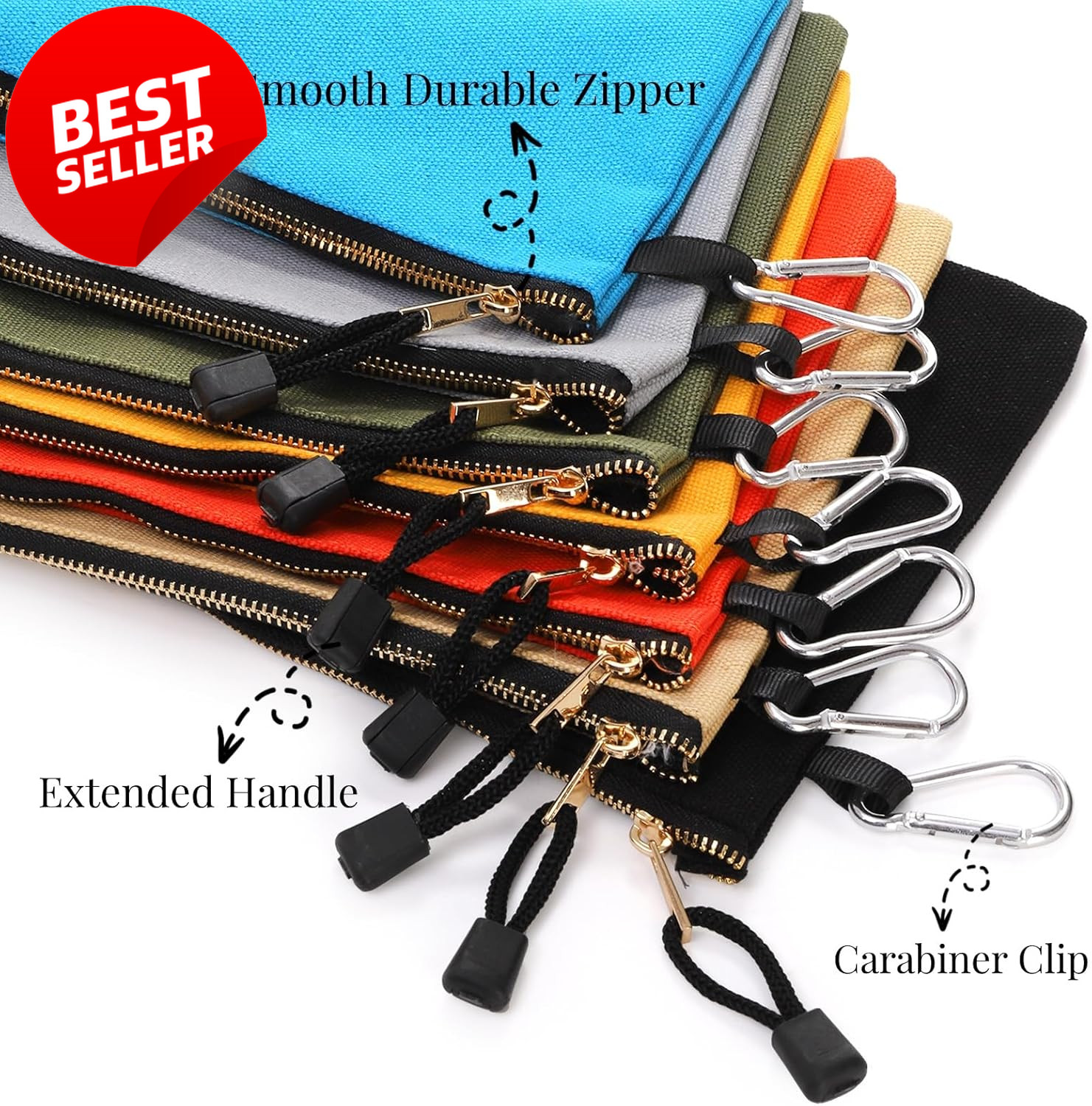 Canvas Tool Pouch 7 Pack 16oz Heavy Duty Zipper Organizer 12×7 w Carabiner – US