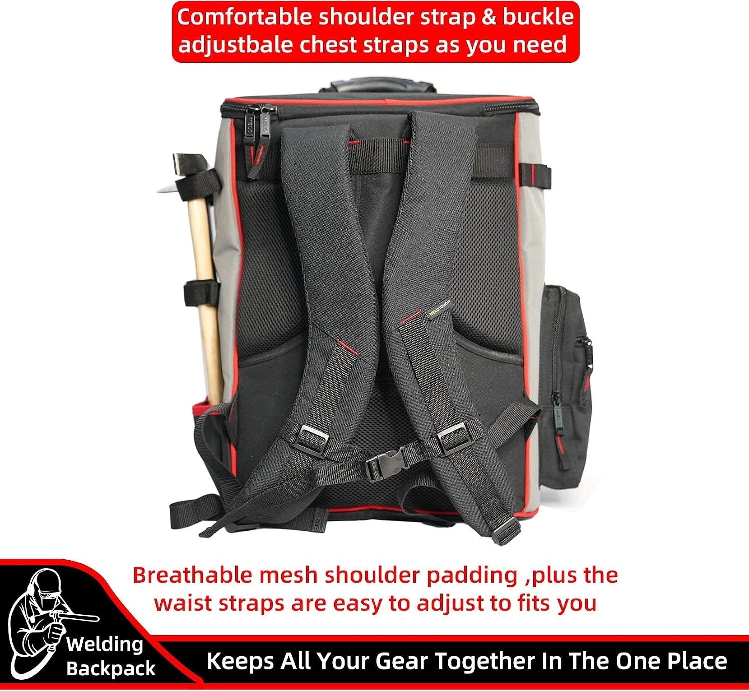 Large Capacity Welding Tool Backpack with Multiple Compartments & Utility Pocket