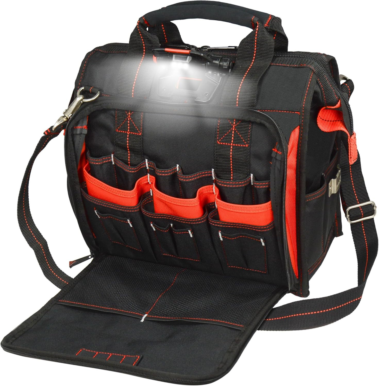 Work Gear HTL573 Lighted Technician’S Tool Bag, 55 Pockets, Heavy Duty Ballistic