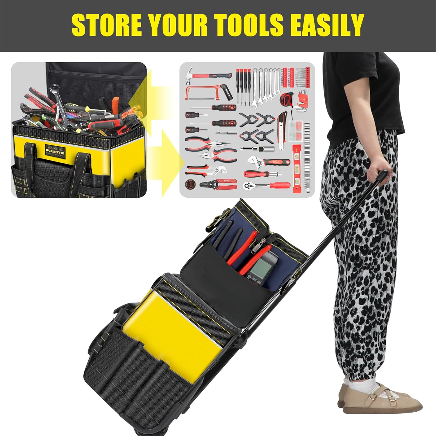 21″Rolling Tool Bag with Wheels,1680D Waterproof Rolling Tool Tote Bag with Tele
