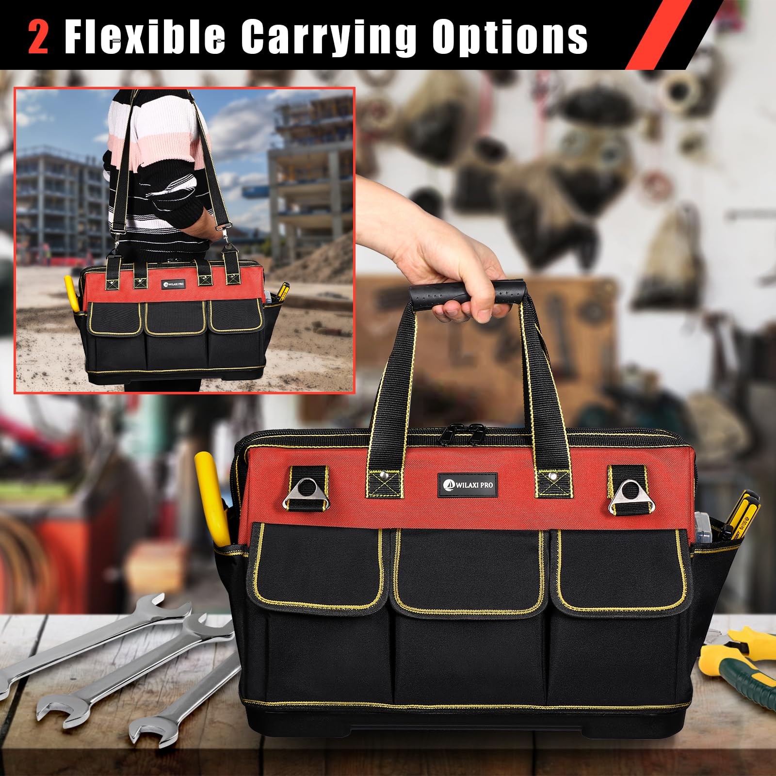20 in Tool Bag For Men with Waterproof Molded Base, High Capacity Wide Mouth …