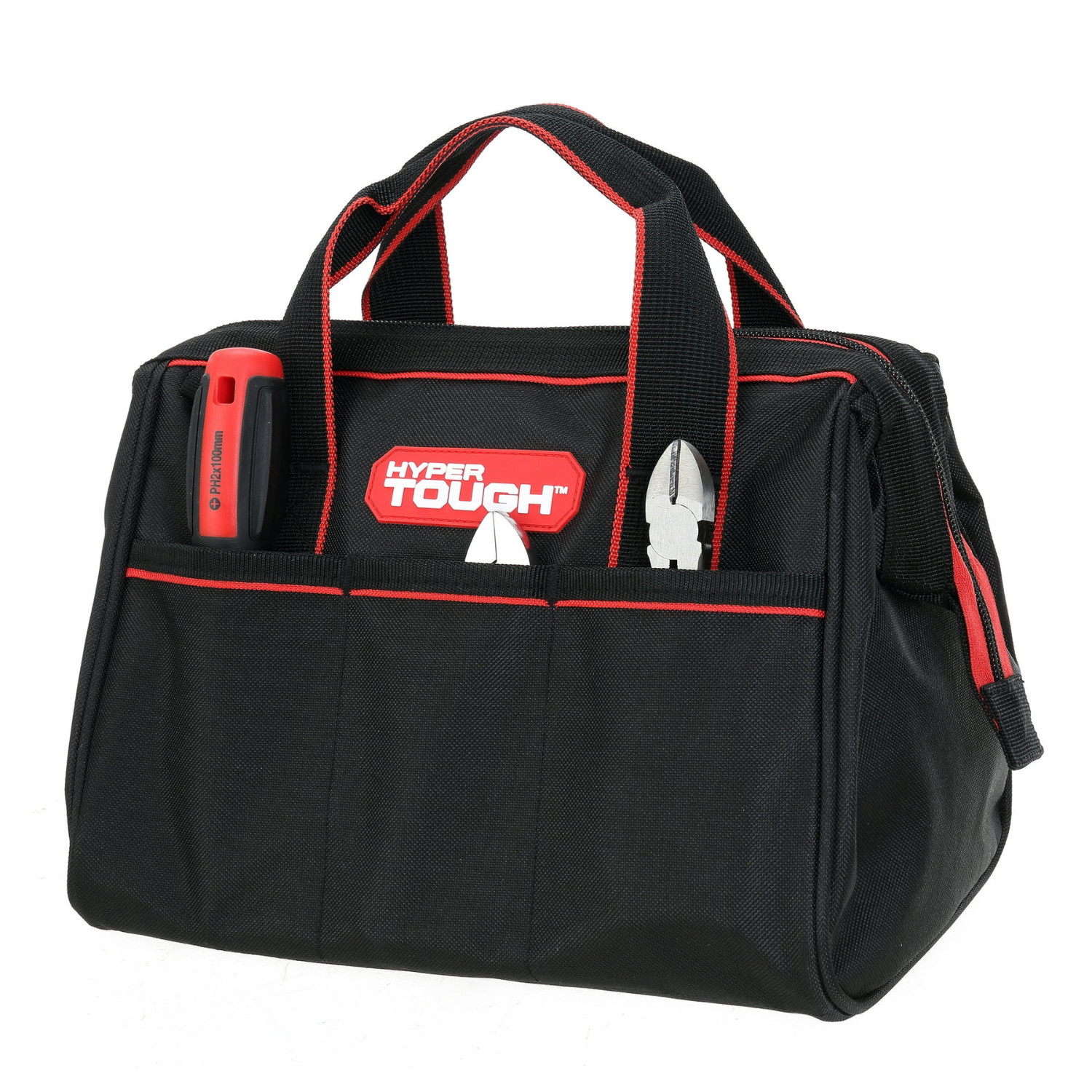12 Inch Hyper Tough Polyester Tool Bag, with Full-Length Zipper and Double Strap